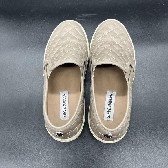 Steve Madden Ecentrcq quilted slip on sneaker womens 8 beige casual walking - Picture 5 of 7